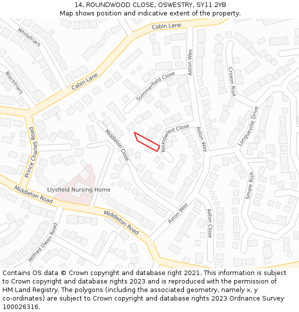 14, ROUNDWOOD CLOSE, OSWESTRY, SY11 2YB: Location map and indicative extent of plot