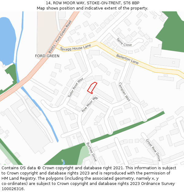 14, ROW MOOR WAY, STOKE-ON-TRENT, ST6 8BP: Location map and indicative extent of plot