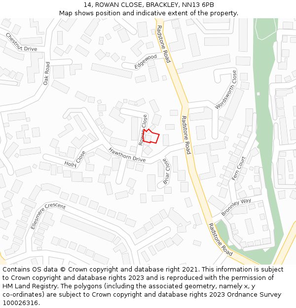 14, ROWAN CLOSE, BRACKLEY, NN13 6PB: Location map and indicative extent of plot