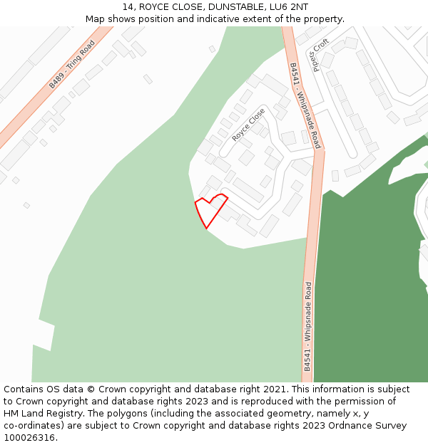 14, ROYCE CLOSE, DUNSTABLE, LU6 2NT: Location map and indicative extent of plot