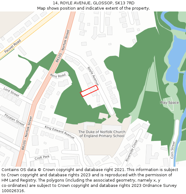 14, ROYLE AVENUE, GLOSSOP, SK13 7RD: Location map and indicative extent of plot