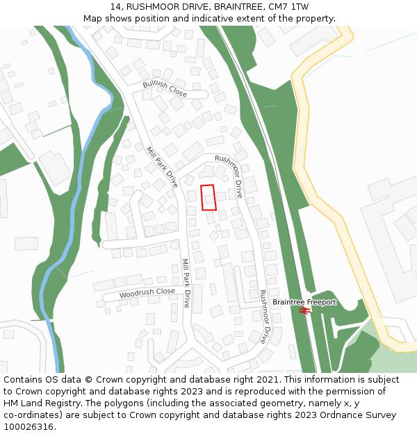 14, RUSHMOOR DRIVE, BRAINTREE, CM7 1TW: Location map and indicative extent of plot