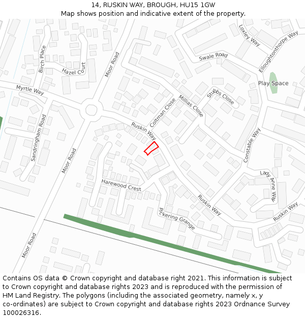 14, RUSKIN WAY, BROUGH, HU15 1GW: Location map and indicative extent of plot
