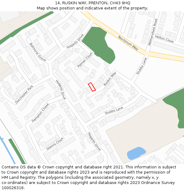14, RUSKIN WAY, PRENTON, CH43 9HQ: Location map and indicative extent of plot