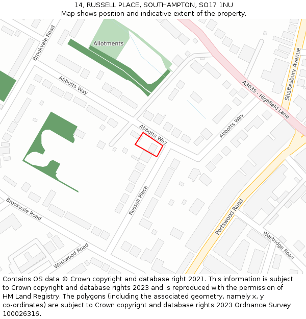 14, RUSSELL PLACE, SOUTHAMPTON, SO17 1NU: Location map and indicative extent of plot