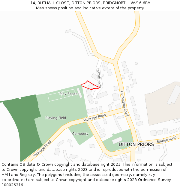 14, RUTHALL CLOSE, DITTON PRIORS, BRIDGNORTH, WV16 6RA: Location map and indicative extent of plot