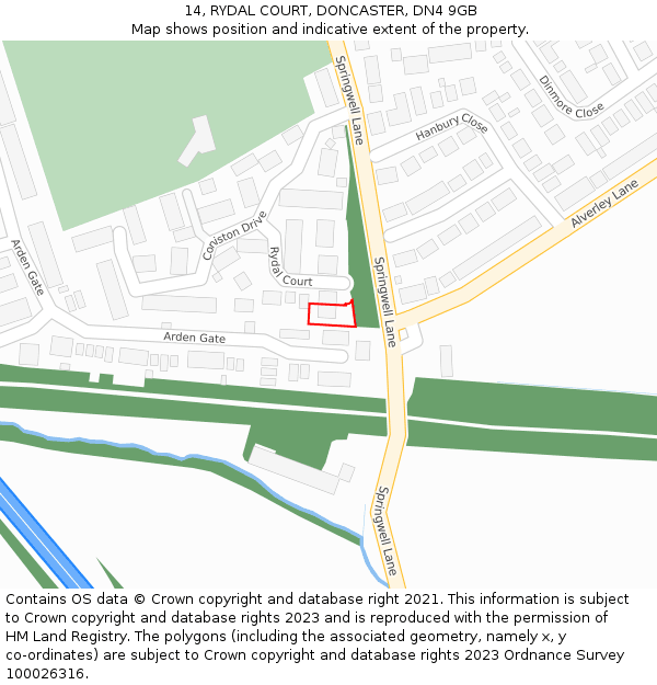 14, RYDAL COURT, DONCASTER, DN4 9GB: Location map and indicative extent of plot