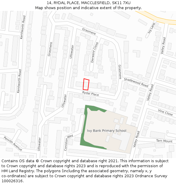 14, RYDAL PLACE, MACCLESFIELD, SK11 7XU: Location map and indicative extent of plot