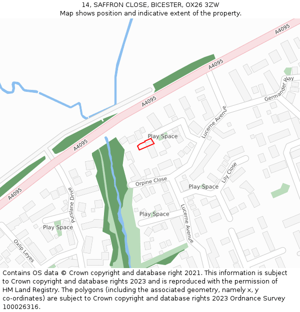14, SAFFRON CLOSE, BICESTER, OX26 3ZW: Location map and indicative extent of plot