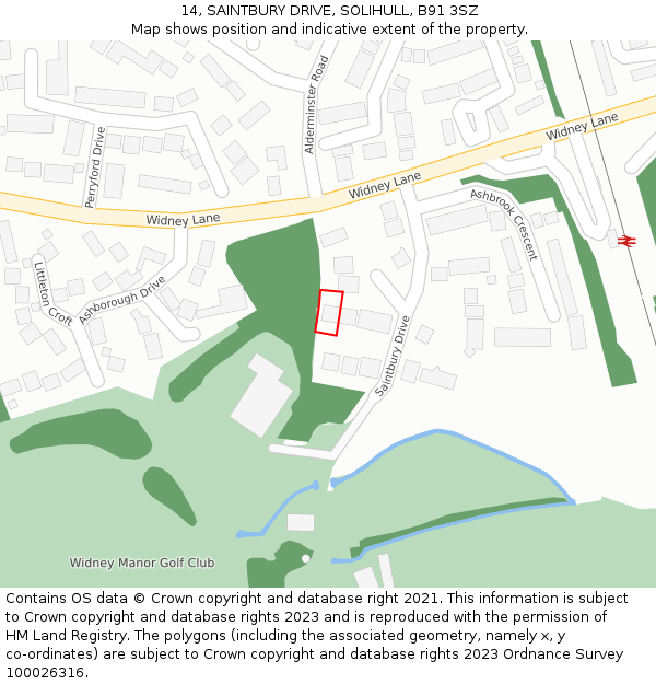 14, SAINTBURY DRIVE, SOLIHULL, B91 3SZ: Location map and indicative extent of plot