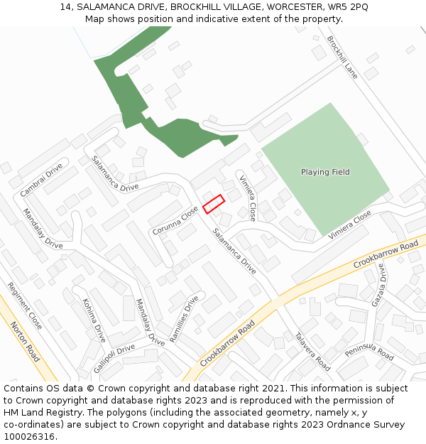 14, SALAMANCA DRIVE, BROCKHILL VILLAGE, WORCESTER, WR5 2PQ: Location map and indicative extent of plot