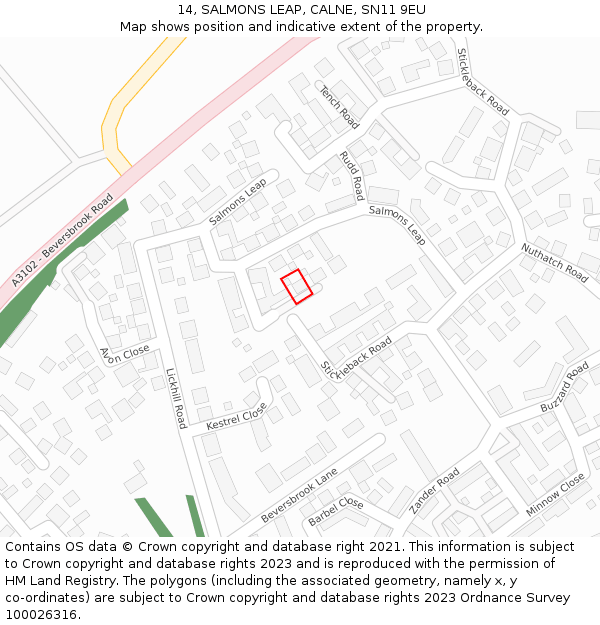 14, SALMONS LEAP, CALNE, SN11 9EU: Location map and indicative extent of plot