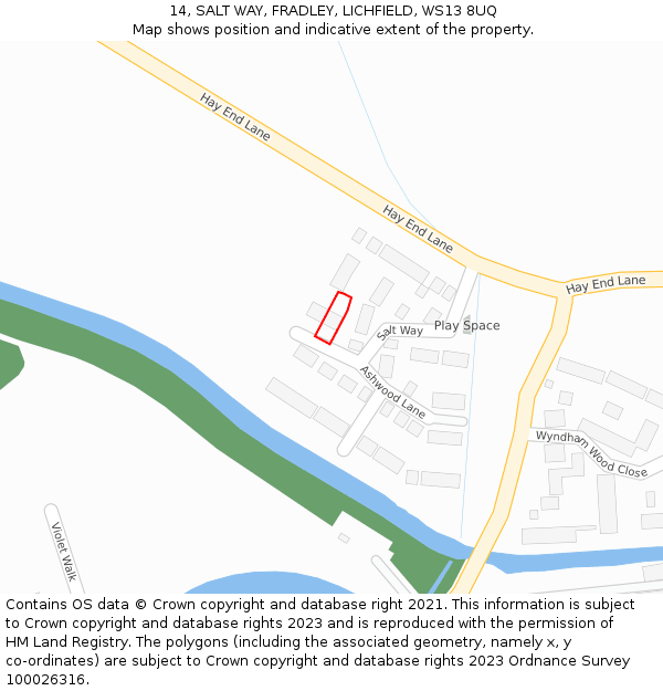 14, SALT WAY, FRADLEY, LICHFIELD, WS13 8UQ: Location map and indicative extent of plot