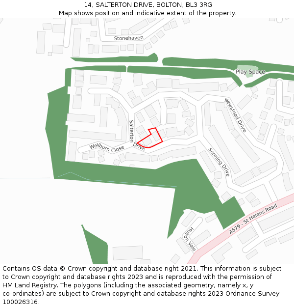 14, SALTERTON DRIVE, BOLTON, BL3 3RG: Location map and indicative extent of plot
