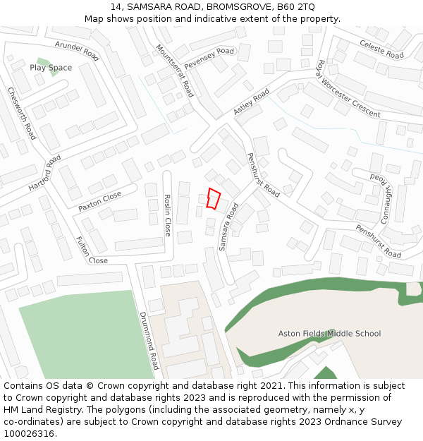 14, SAMSARA ROAD, BROMSGROVE, B60 2TQ: Location map and indicative extent of plot