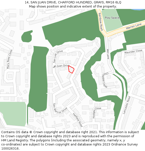 14, SAN JUAN DRIVE, CHAFFORD HUNDRED, GRAYS, RM16 6LQ: Location map and indicative extent of plot