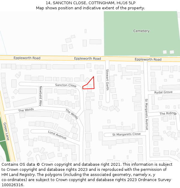 14, SANCTON CLOSE, COTTINGHAM, HU16 5LP: Location map and indicative extent of plot