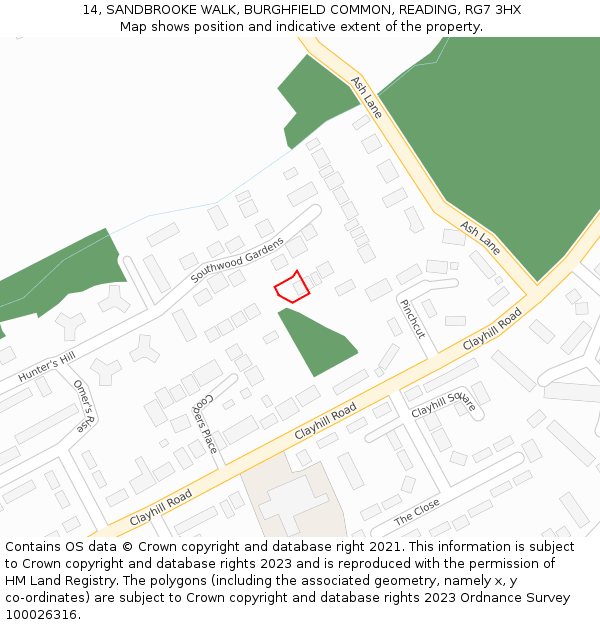 14, SANDBROOKE WALK, BURGHFIELD COMMON, READING, RG7 3HX: Location map and indicative extent of plot