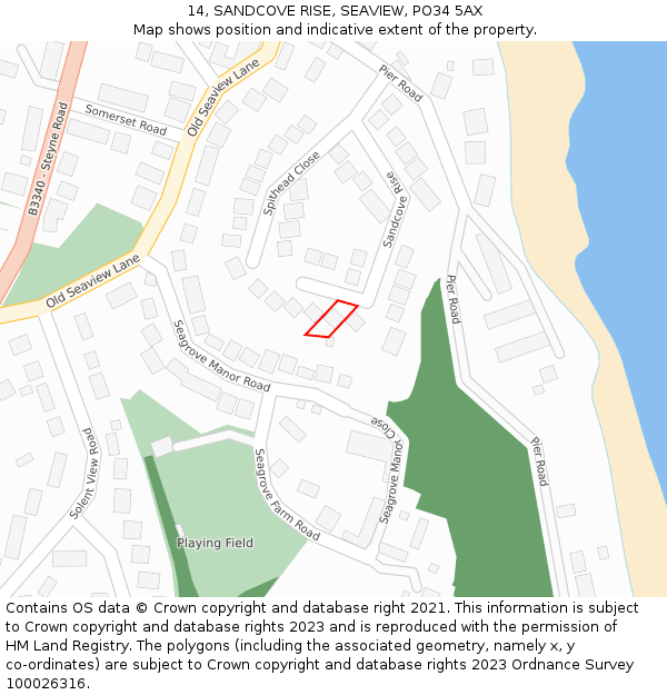 14, SANDCOVE RISE, SEAVIEW, PO34 5AX: Location map and indicative extent of plot
