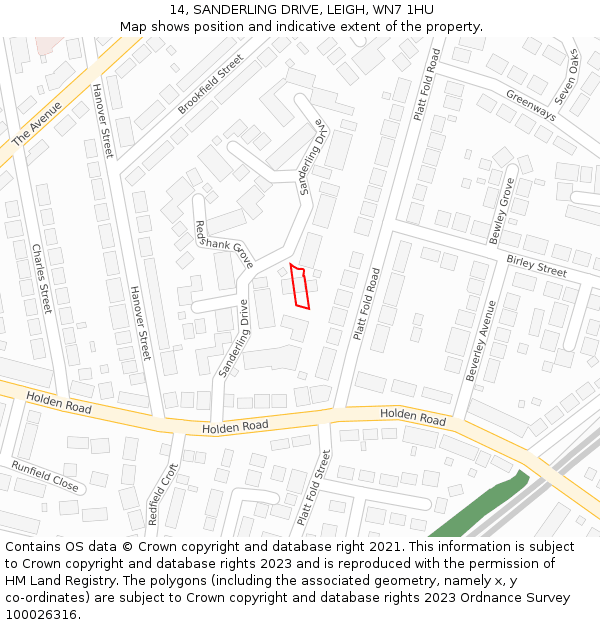 14, SANDERLING DRIVE, LEIGH, WN7 1HU: Location map and indicative extent of plot