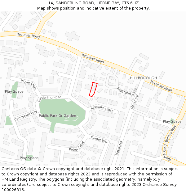 14, SANDERLING ROAD, HERNE BAY, CT6 6HZ: Location map and indicative extent of plot