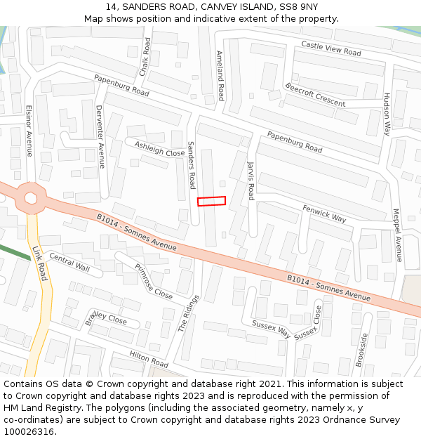 14, SANDERS ROAD, CANVEY ISLAND, SS8 9NY: Location map and indicative extent of plot