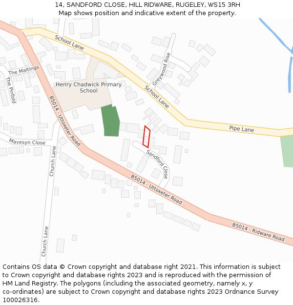 14, SANDFORD CLOSE, HILL RIDWARE, RUGELEY, WS15 3RH: Location map and indicative extent of plot