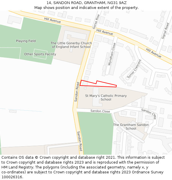 14, SANDON ROAD, GRANTHAM, NG31 9AZ: Location map and indicative extent of plot