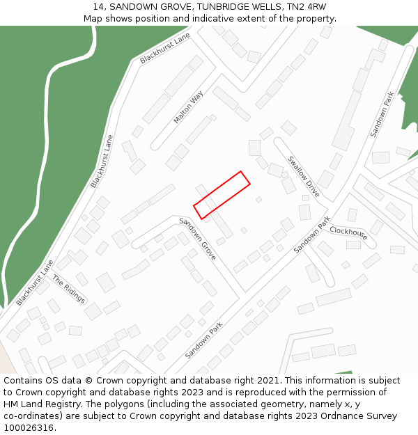 14, SANDOWN GROVE, TUNBRIDGE WELLS, TN2 4RW: Location map and indicative extent of plot