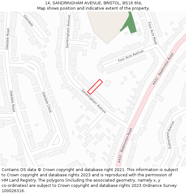 14, SANDRINGHAM AVENUE, BRISTOL, BS16 6NL: Location map and indicative extent of plot