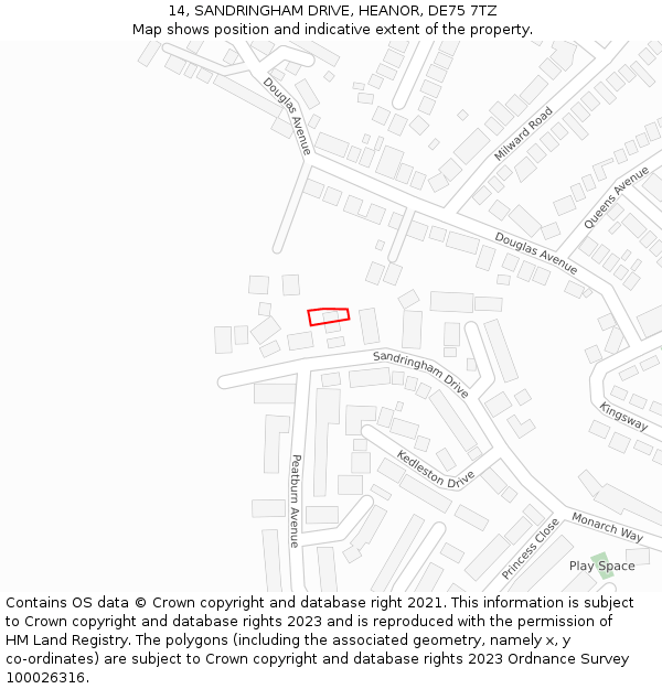 14, SANDRINGHAM DRIVE, HEANOR, DE75 7TZ: Location map and indicative extent of plot
