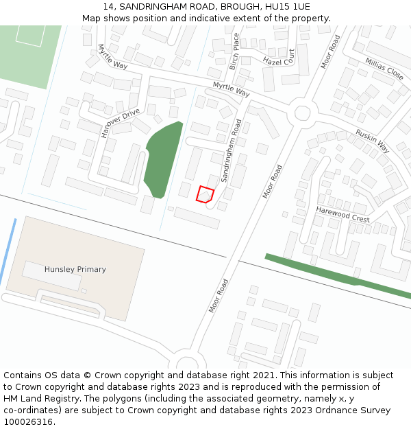 14, SANDRINGHAM ROAD, BROUGH, HU15 1UE: Location map and indicative extent of plot