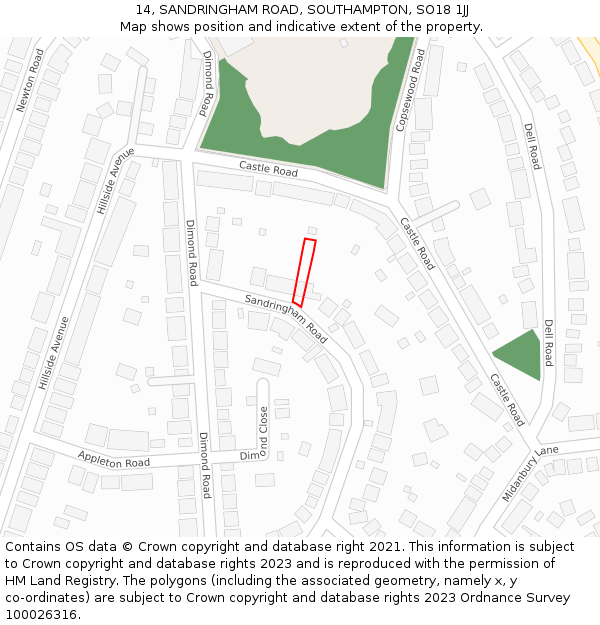 14, SANDRINGHAM ROAD, SOUTHAMPTON, SO18 1JJ: Location map and indicative extent of plot