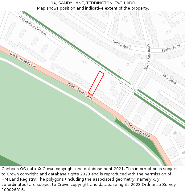 14, SANDY LANE, TEDDINGTON, TW11 0DR: Location map and indicative extent of plot