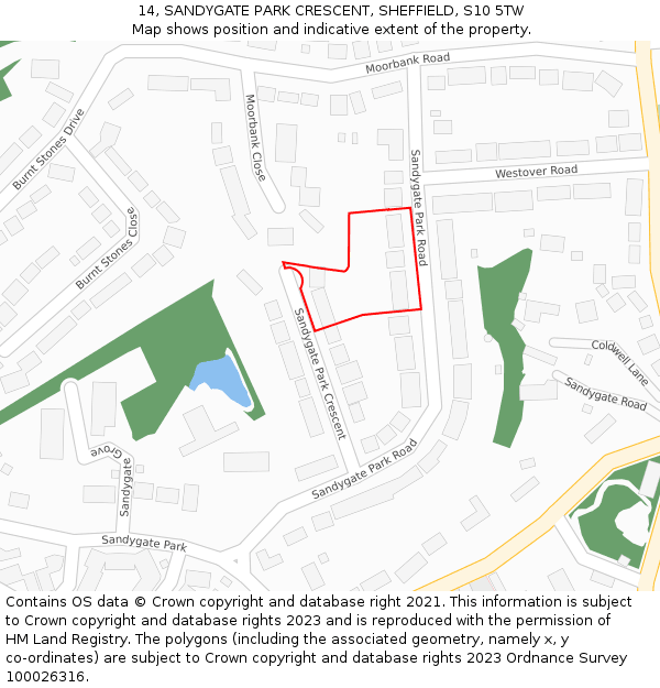 14, SANDYGATE PARK CRESCENT, SHEFFIELD, S10 5TW: Location map and indicative extent of plot