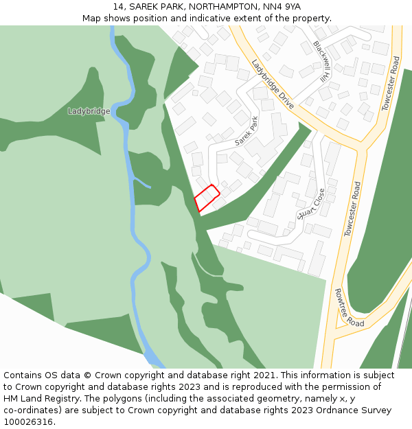 14, SAREK PARK, NORTHAMPTON, NN4 9YA: Location map and indicative extent of plot