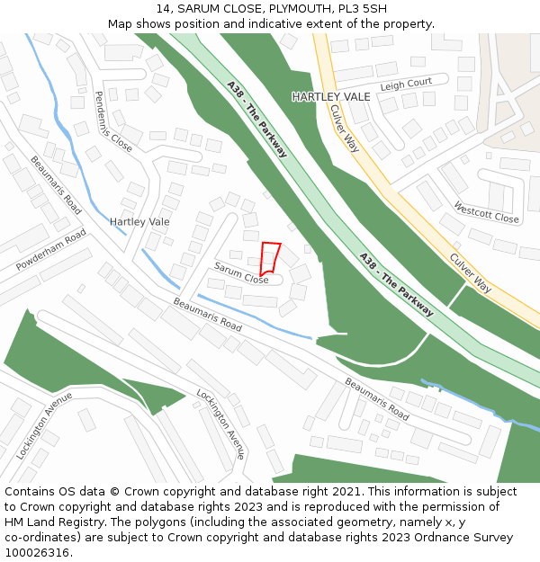 14, SARUM CLOSE, PLYMOUTH, PL3 5SH: Location map and indicative extent of plot