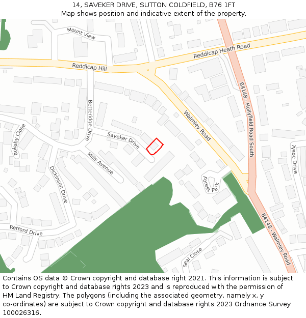 14, SAVEKER DRIVE, SUTTON COLDFIELD, B76 1FT: Location map and indicative extent of plot