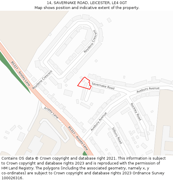 14, SAVERNAKE ROAD, LEICESTER, LE4 0GT: Location map and indicative extent of plot