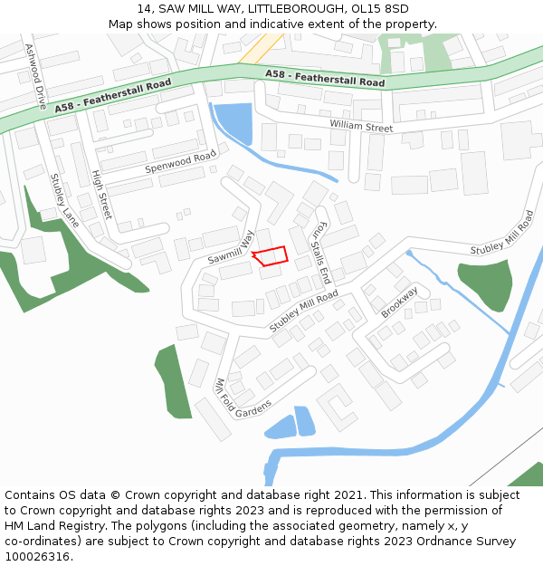14, SAW MILL WAY, LITTLEBOROUGH, OL15 8SD: Location map and indicative extent of plot