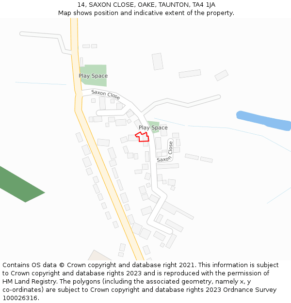 14, SAXON CLOSE, OAKE, TAUNTON, TA4 1JA: Location map and indicative extent of plot