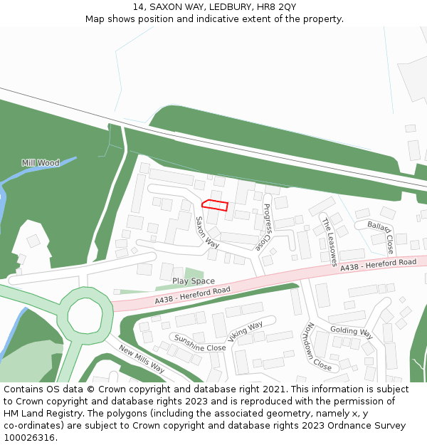 14, SAXON WAY, LEDBURY, HR8 2QY: Location map and indicative extent of plot