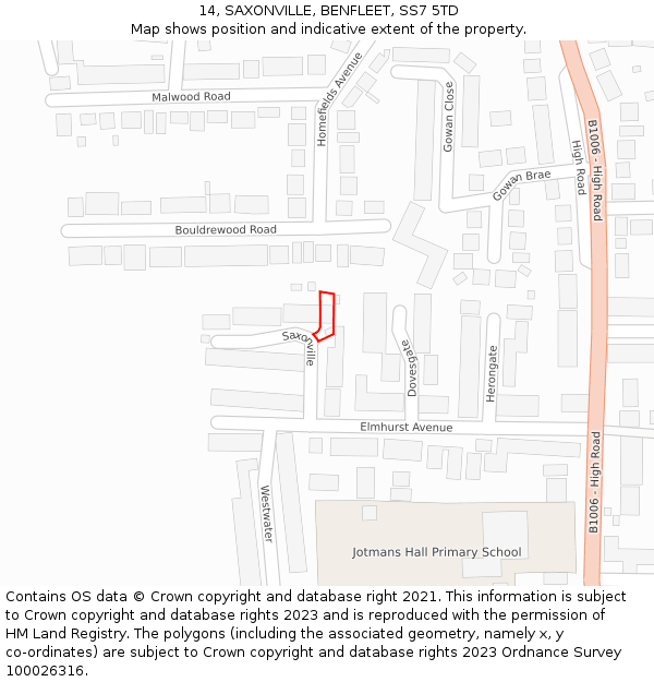 14, SAXONVILLE, BENFLEET, SS7 5TD: Location map and indicative extent of plot