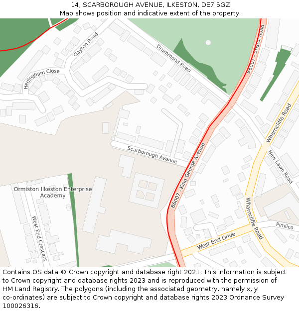 14, SCARBOROUGH AVENUE, ILKESTON, DE7 5GZ: Location map and indicative extent of plot