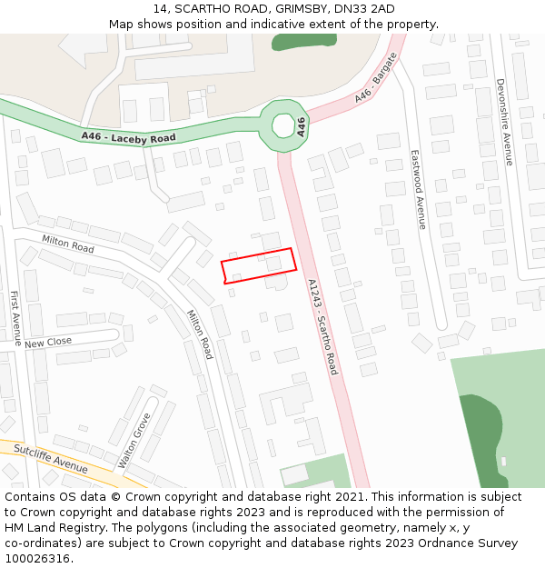 14, SCARTHO ROAD, GRIMSBY, DN33 2AD: Location map and indicative extent of plot