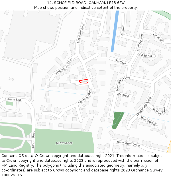 14, SCHOFIELD ROAD, OAKHAM, LE15 6FW: Location map and indicative extent of plot