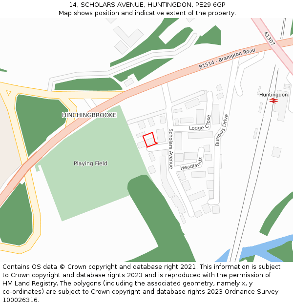 14, SCHOLARS AVENUE, HUNTINGDON, PE29 6GP: Location map and indicative extent of plot