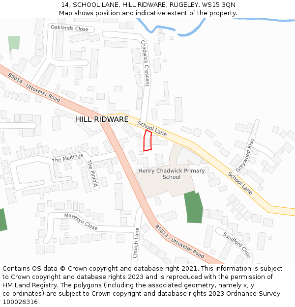 14, SCHOOL LANE, HILL RIDWARE, RUGELEY, WS15 3QN: Location map and indicative extent of plot