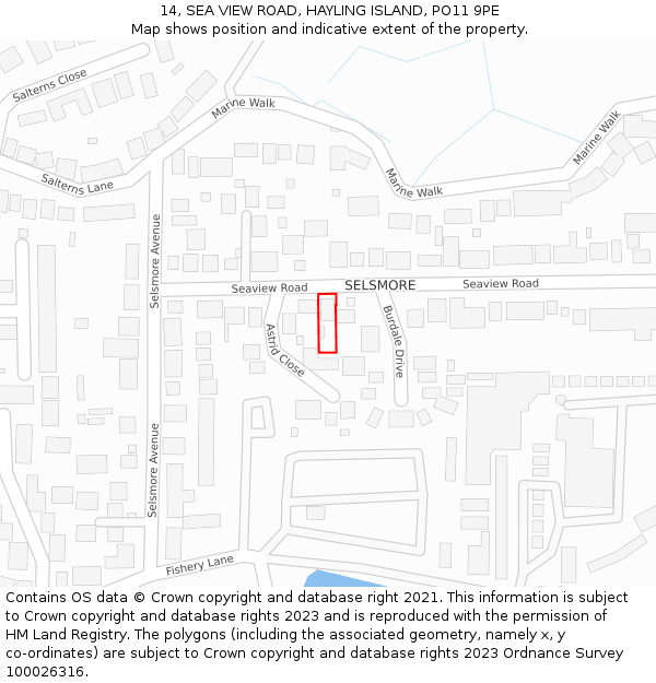 14, SEA VIEW ROAD, HAYLING ISLAND, PO11 9PE: Location map and indicative extent of plot