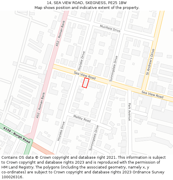 14, SEA VIEW ROAD, SKEGNESS, PE25 1BW: Location map and indicative extent of plot